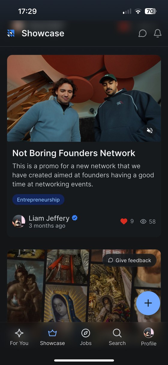 The Vaultt app showcase feed
